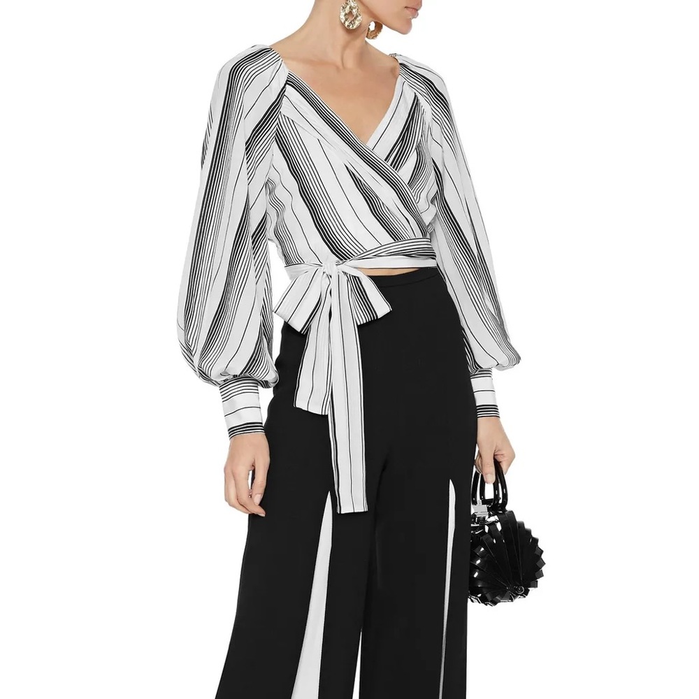 Zimmermann silk wrap crop blouse with puff sleeves